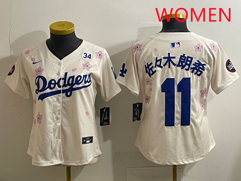 Women Los Angeles Dodgers 11 R.Sasaki Cream Sakura Edition 2025 Nike MLB Jersey style 38